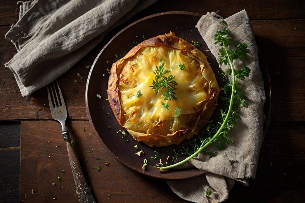 Barousse – Geschmolzener Pyrenäenkäse mit Lauchgemüse und Kartoffelgalette