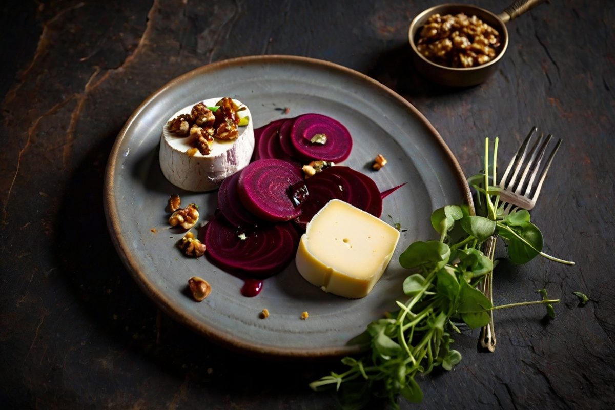 Brinkburn-Käse mit Roter Bete, Walnüssen und Wildkräutern