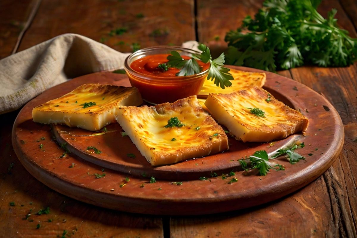 Casizolu in Tegame – Gebratener Sardenkäse mit Safran-Tomaten-Sugo und Carta da Musica