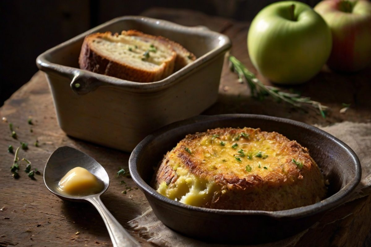Caws Brefi – Walisischer Käseauflauf mit Lauch, Hafer und Apfel-Senf-Butter