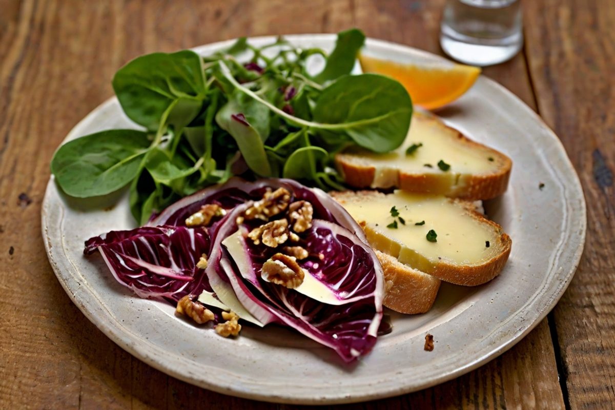 Doré de Lathuy – Gebackener Weichkäse mit Birnen-Walnuss-Salat und Honig-Senf-Vinaigrette