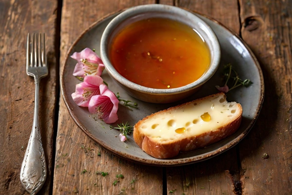 Fleur bleue – Gebackener Weichkäse mit Rhabarber-Kompott und Brioche-Röstscheiben