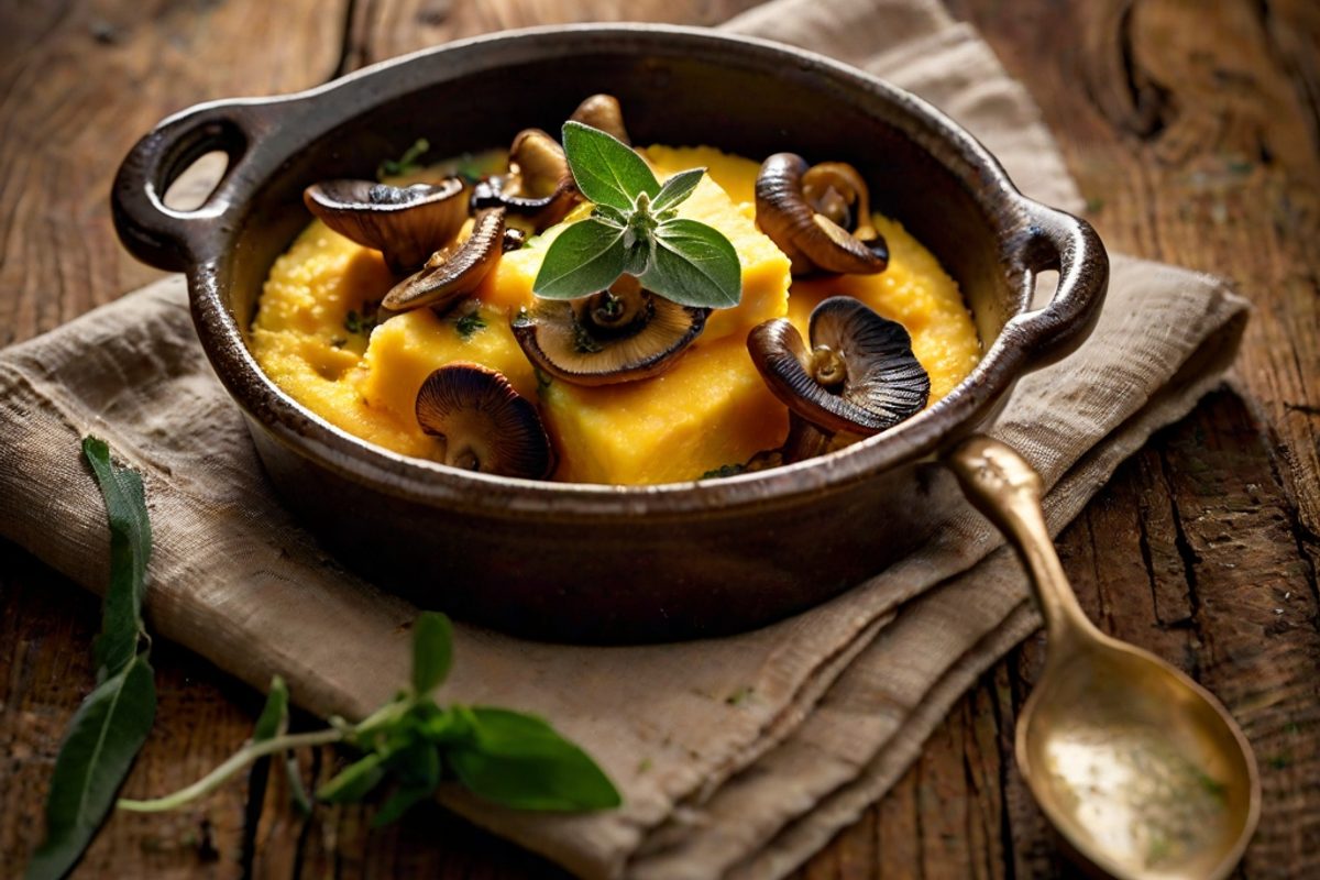 Formaggella della Val Trompia – Warmer Käse auf Polenta mit Salbei-Butter und Pilzen