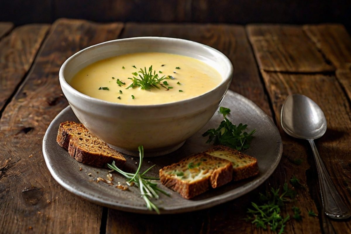 Isle of Mull Cheddar – Käsesuppe mit Lauch, Stout und Roggencroûtons