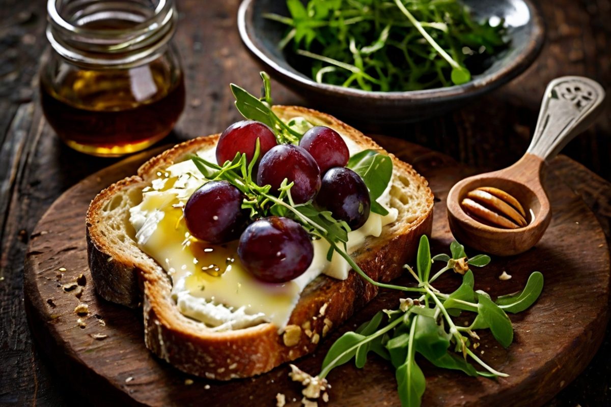 Jean de Brie – Warme Käse-Tartine mit Trauben, Walnüssen und Honig