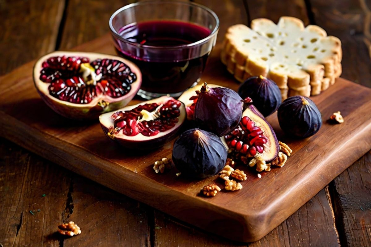 Queso de Murcia al Vino – Käseplatte mit Granatapfel, Manchego-Crackern und Rotwein-Feigen