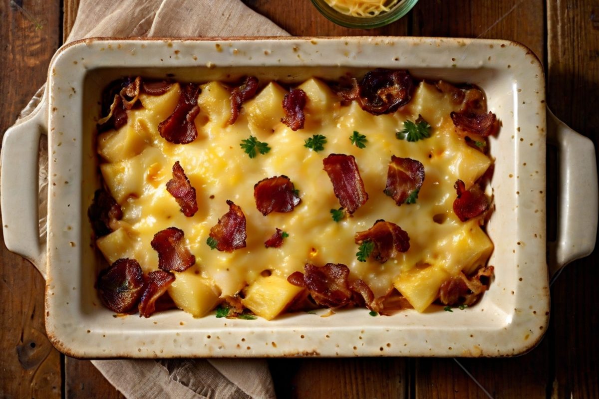 Récollet-Tartiflette mit Speck, Zwiebeln und Weißwein