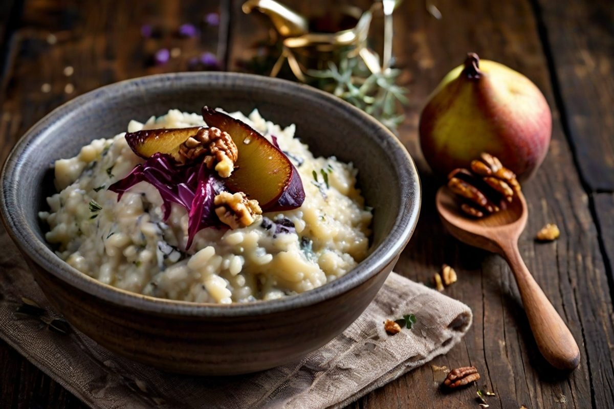Strachitunt-Risotto mit Birne, Radicchio und Walnüssen