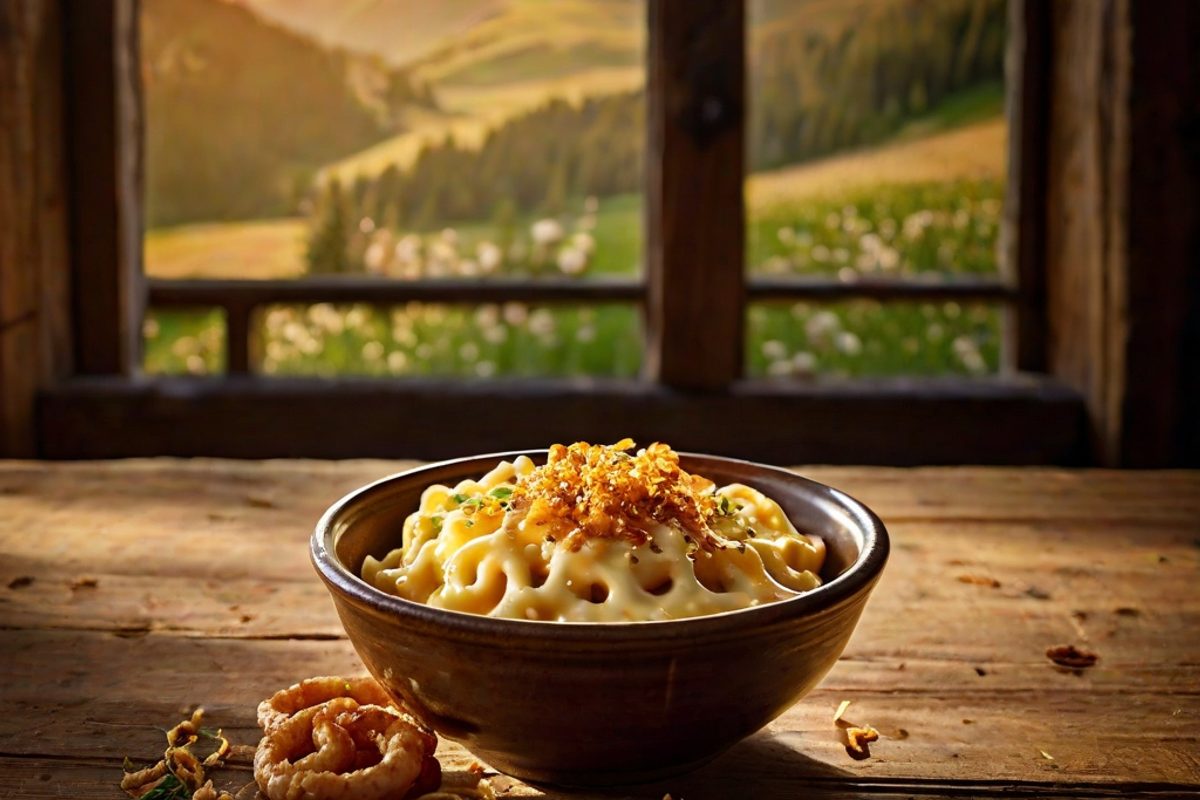 Vorarlberger Käsespätzle mit Ländle Spätzlekäse und Röstzwiebeln