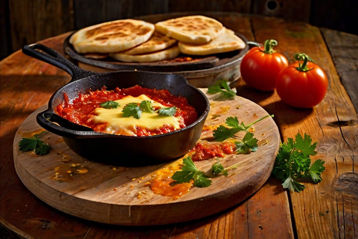 Zajednica-Pfanne mit Paprika, Tomaten und Somun-Brot