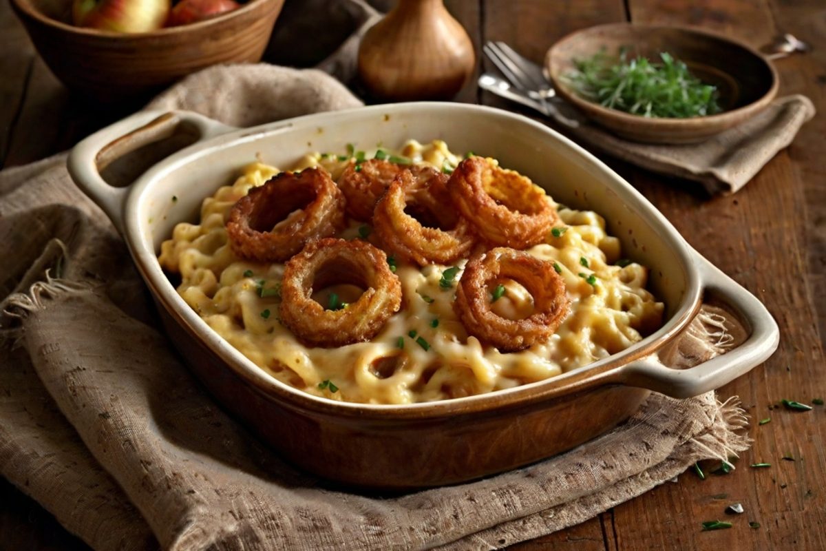 Zillertaler Bergkäse-Spätzle mit Röstzwiebeln und Apfelmus